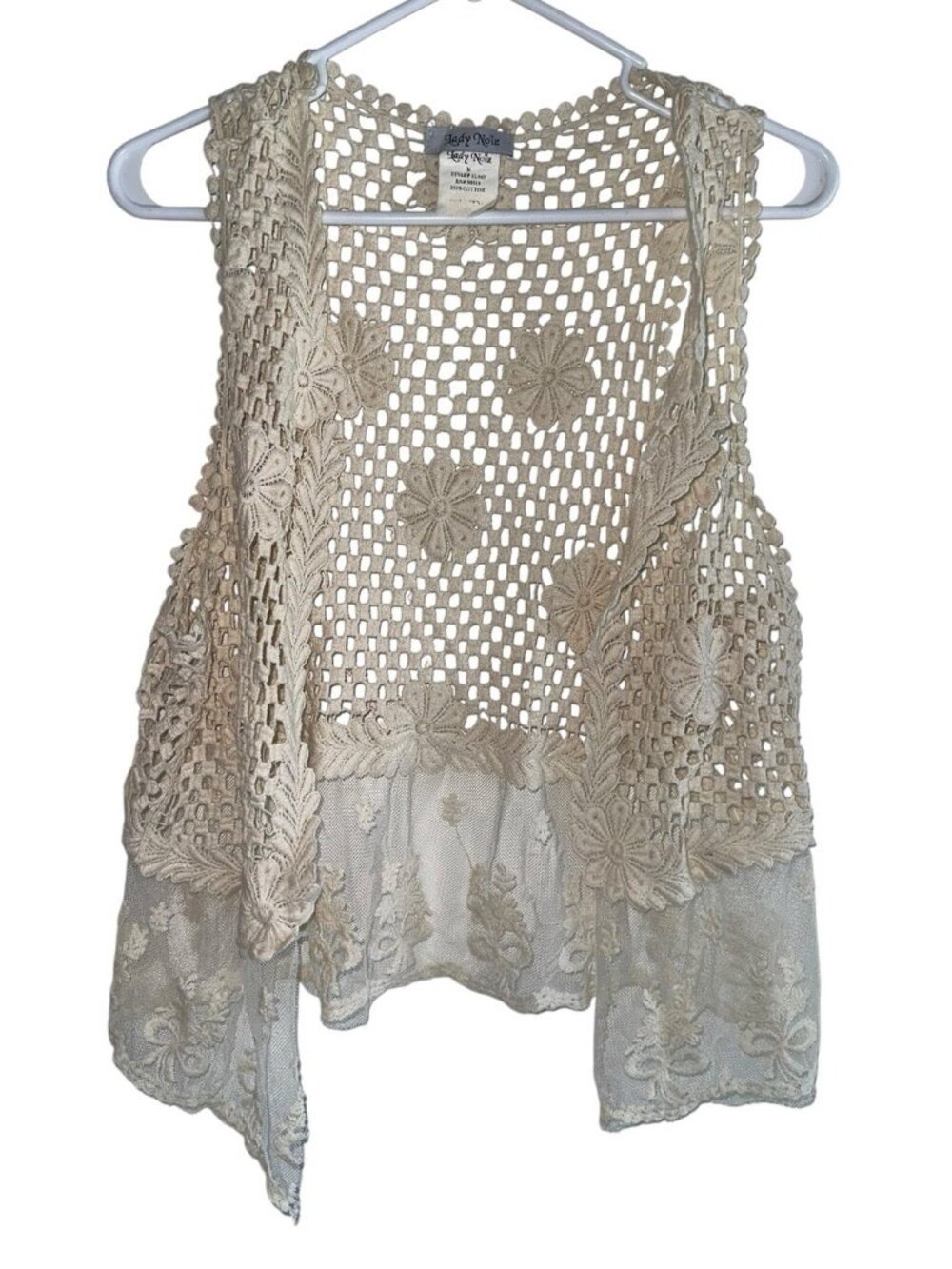 Lady Noiz Womens Crochet Lace Vest Sz M Ivory Boho Festival Cottage Prairie